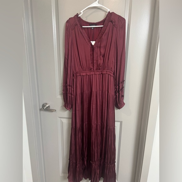CURRENT AIR Ruffle Trim Tier Midi maxi long dress Cherry Red Burgundy dress - Picture 5 of 6